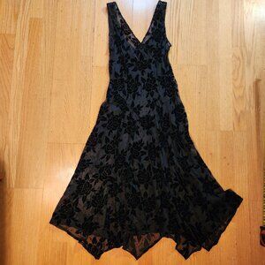 Whimsy Goth Slip Dress Womens 10 Sheer Mesh Overlay Velvet Burnout Floral VNeck